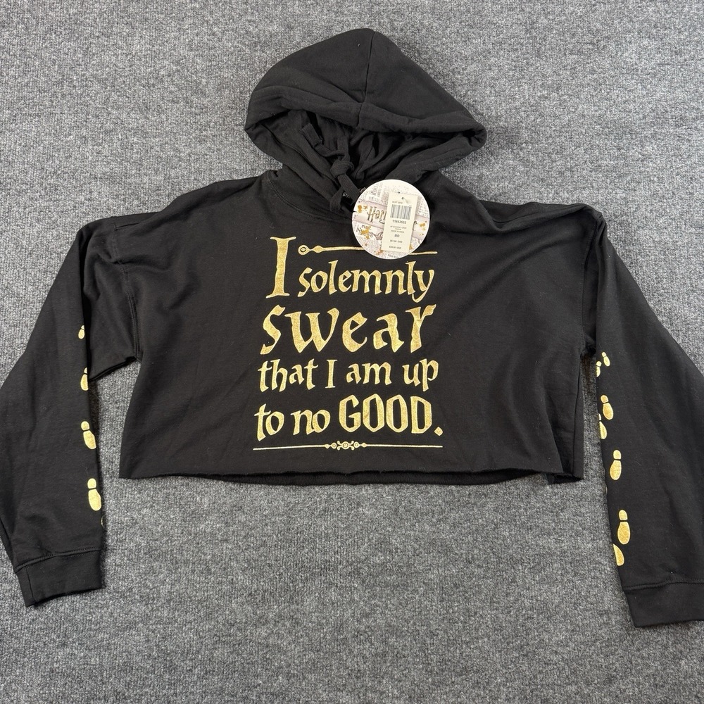 Black Cropped Hoodie with Gold 'I Solemnly Swear' Print